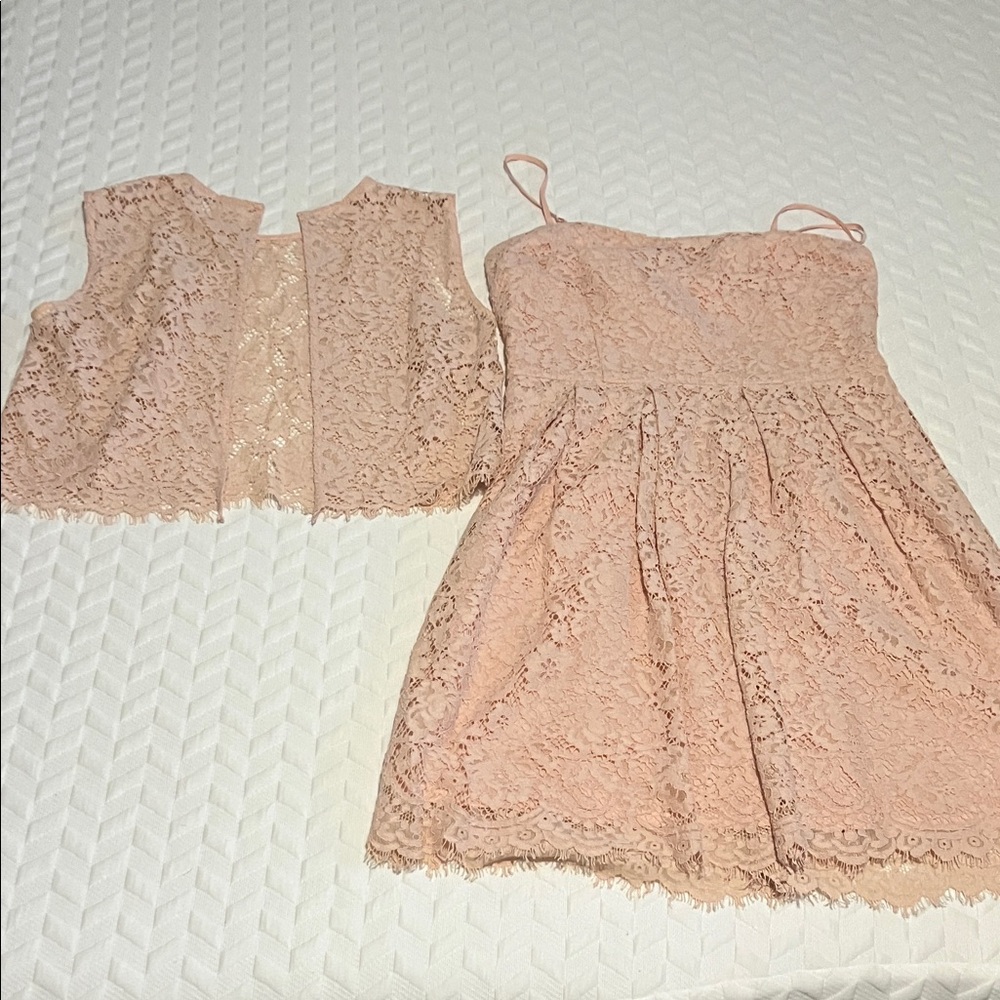 Donna Morgan Blush Lace Mini Dress with Matching Bolero